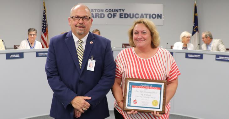 New Hope Elementary principal Lynn Whiteside pictured with Board Chairman Jeff Ramsey.